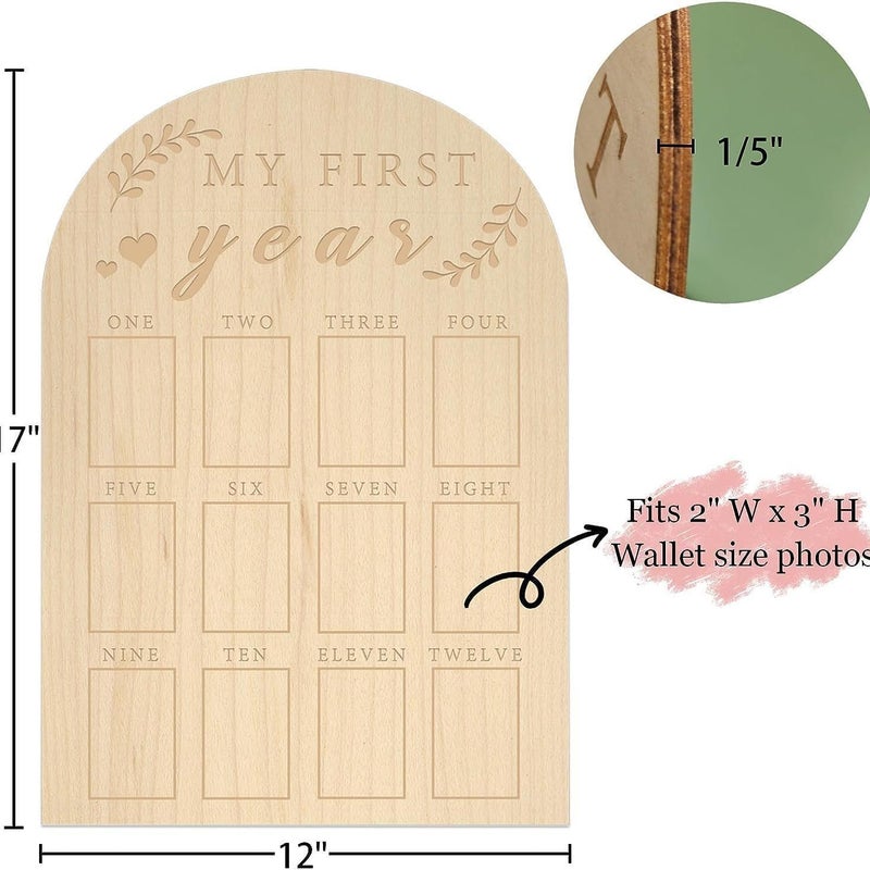 Febvao 12 Monthly Picture Frame,One Year Birthday Wooden Photo Board, My First Year Milestone Photo Board Baby First year Wood Sign (Arches) - Image 2